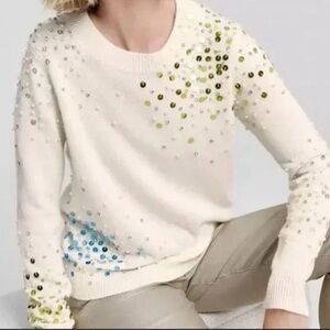 NWT Charter Club 100% Cashmere Sequin Embellished Sweater Vanilla Size L  $249